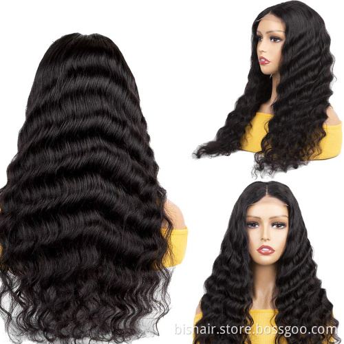 BIS Wholesale The Cheapest Vendor Natural Black 4x4 Lace wigs For Black Women 100% human hair lace frontal deep wave wig